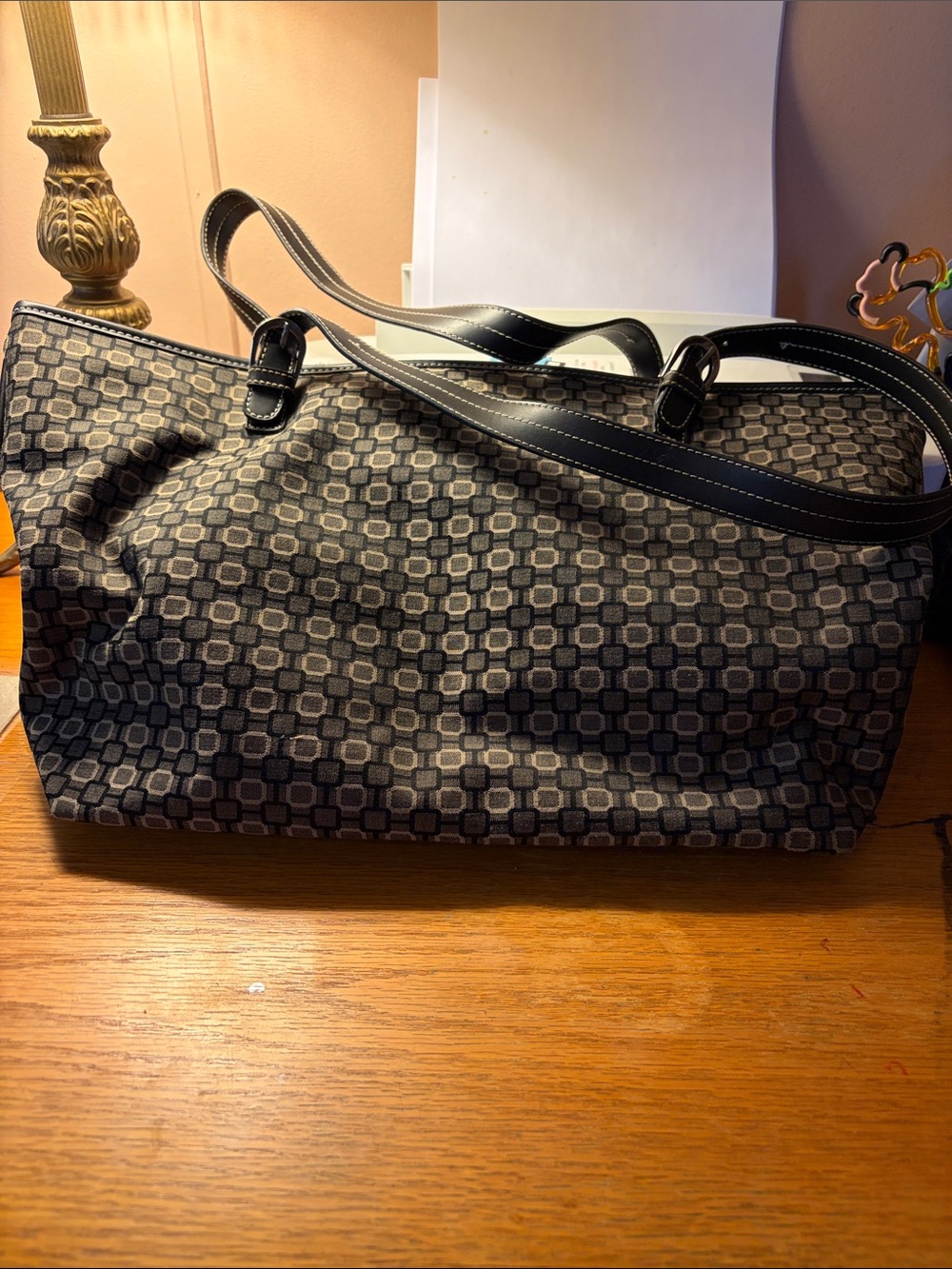 Nine West Gray and Black Geometric Tote